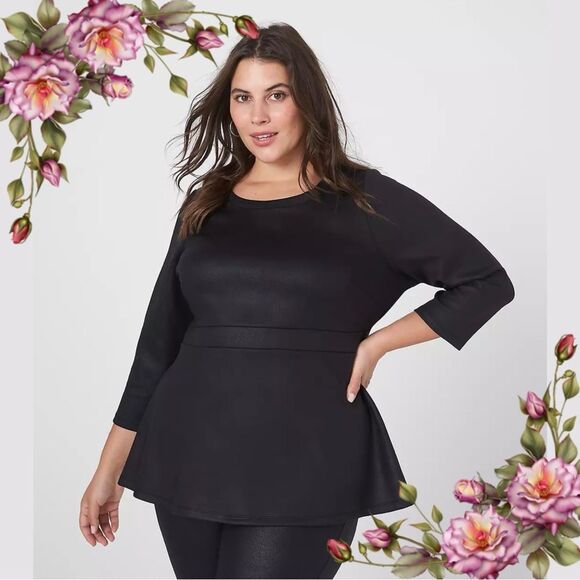 Lane Bryant Black Fitted Peplum Blouse 3/4 Sleeve size 14/16 - Picture 1 of 14